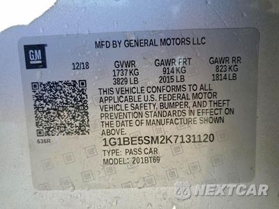 Zdjęcie 12 z 12 samochodu: 2019 CHEVROLET CRUZE LT VIN:1G1BE5SM2K7131120 - miniatura