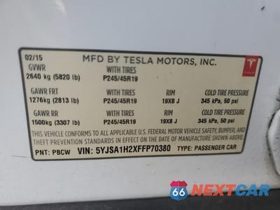 Zdjęcie 12 z 12 samochodu: 2015 TESLA MODEL S 85D VIN:5YJSA1H2XFFP70380 - miniatura