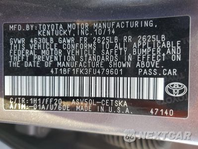 Zdjęcie 13 z 13 samochodu: 2015 TOYOTA CAMRY LE VIN:4T1BF1FK3FU479601 - miniatura