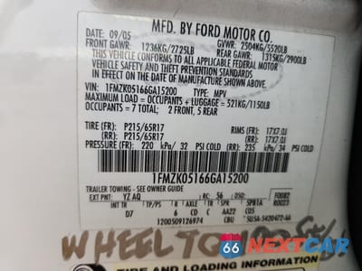 Zdjęcie 14 z 14 samochodu: 2006 FORD FREESTYLE SEL VIN:1FMZK05166GA15200 - miniatura