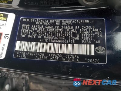 Zdjęcie 12 z 12 samochodu: 2022 TOYOTA CAMRY LE VIN:4T1C11AK6NU003738 - miniatura