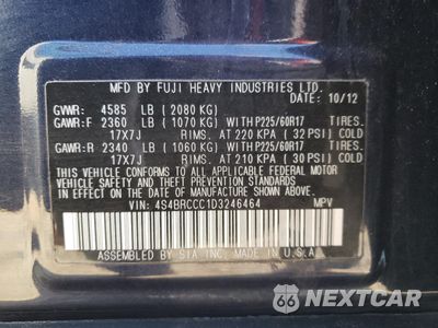 Zdjęcie 13 z 15 samochodu: 2013 SUBARU OUTBACK 2.5I PREMIUM VIN:4S4BRCCC1D3246464 - miniatura