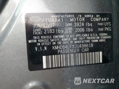 Zdjęcie 12 z 13 samochodu: 2018 HYUNDAI ELANTRA SEL VIN:KMHD84LFXJU498618 - miniatura