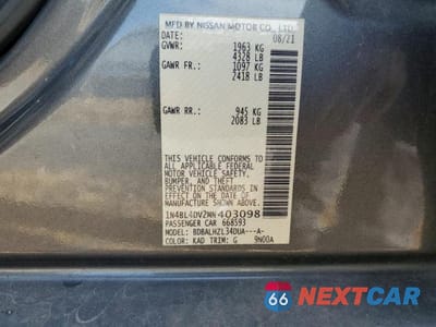 Zdjęcie 12 z 12 samochodu: 2021 NISSAN ALTIMA SV VIN:1N4BL4DV2MN403098 - miniatura