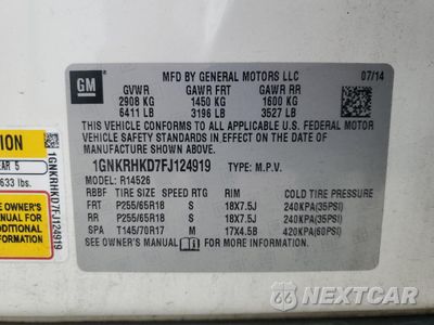 Zdjęcie 13 z 15 samochodu: 2015 CHEVROLET TRAVERSE LT VIN:1GNKRHKD7FJ124919 - miniatura
