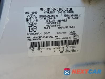 Zdjęcie 13 z 13 samochodu: 2013 FORD EDGE SEL VIN:2FMDK3JC4DBC07948 - miniatura