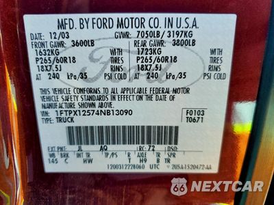 Zdjęcie 12 z 12 samochodu: 2004 FORD F150 VIN:1FTPX12574NB13090 - miniatura