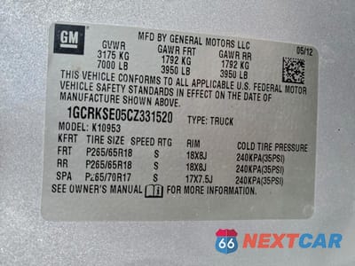Zdjęcie 12 z 12 samochodu: 2012 CHEVROLET SILVERADO K1500 LT VIN:1GCRKSE05CZ331520 - miniatura