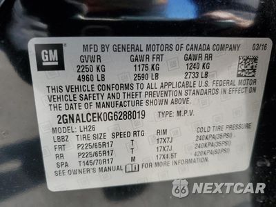Zdjęcie 13 z 15 samochodu: 2016 CHEVROLET EQUINOX LT VIN:2GNALCEK0G6288019 - miniatura