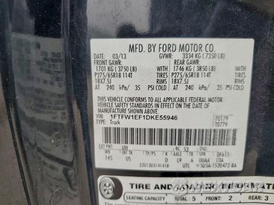 Zdjęcie 12 z 13 samochodu: 2013 FORD F150 SUPERCREW VIN:1FTFW1EF1DKE55946 - miniatura