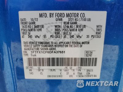 Zdjęcie 12 z 14 samochodu: 2013 FORD F150 SUPER CAB VIN:1FTFX1CF6DFA37651 - miniatura