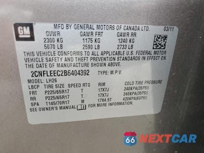 Zdjęcie 13 z 13 samochodu: 2011 CHEVROLET EQUINOX LT VIN:2CNFLEEC2B6404392 - miniatura