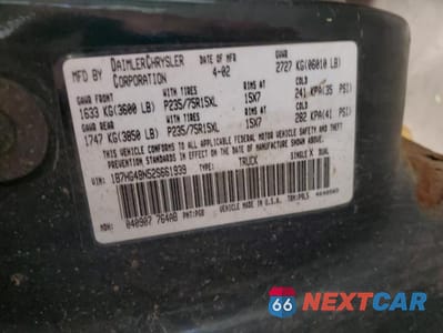 Zdjęcie 12 z 12 samochodu: 2002 DODGE DAKOTA QUAD SLT VIN:1B7HG48N52S661939 - miniatura