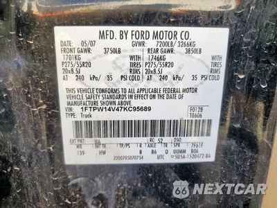 Zdjęcie 12 z 12 samochodu: 2007 FORD F150 SUPERCREW VIN:1FTPW14V47KC95689 - miniatura