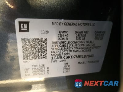 Zdjęcie 14 z 15 samochodu: 2021 CHEVROLET TAHOE K1500 PREMIER VIN:1GNSKSKD7MR187843 - miniatura