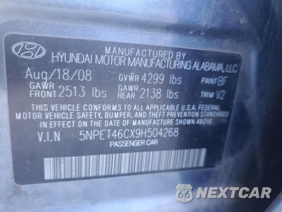 Zdjęcie 13 z 13 samochodu: 2009 HYUNDAI SONATA GLS VIN:5NPET46CX9H504268 - miniatura
