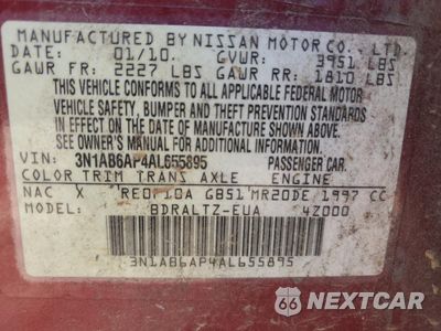 Zdjęcie 12 z 13 samochodu: 2010 NISSAN SENTRA 2.0 VIN:3N1AB6AP4AL655895 - miniatura
