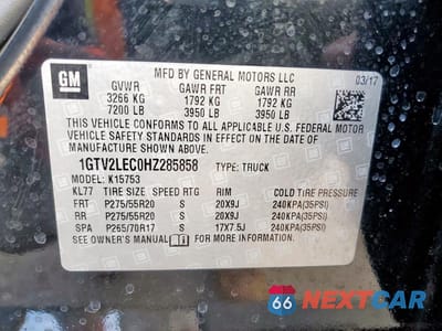 Zdjęcie 13 z 13 samochodu: 2017 GMC SIERRA K1500 VIN:1GTV2LEC0HZ285858 - miniatura