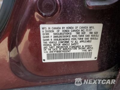 Zdjęcie 13 z 13 samochodu: 2007 HONDA PILOT EXL VIN:2HKYF18587H532147 - miniatura