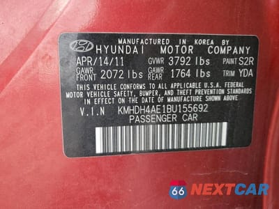 Zdjęcie 12 z 12 samochodu: 2011 HYUNDAI ELANTRA GLS VIN:KMHDH4AE1BU155692 - miniatura