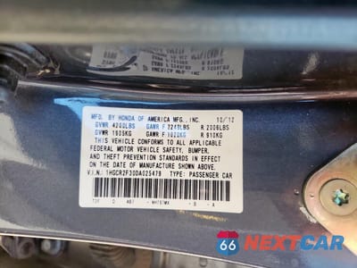 Zdjęcie 12 z 12 samochodu: 2013 HONDA ACCORD LX VIN:1HGCR2F30DA025479 - miniatura