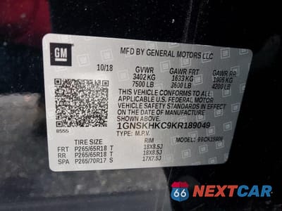 Zdjęcie 13 z 13 samochodu: 2019 CHEVROLET SUBURBAN K1500 LT VIN:1GNSKHKC9KR189049 - miniatura