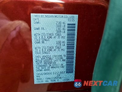 Zdjęcie 13 z 13 samochodu: 2025 NISSAN MURANO SV VIN:5N1AZ3BSXSC122307 - miniatura
