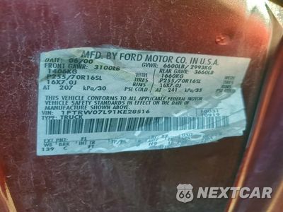 Zdjęcie 13 z 13 samochodu: 2001 FORD F150 SUPERCREW VIN:1FTRW07L91KE28516 - miniatura
