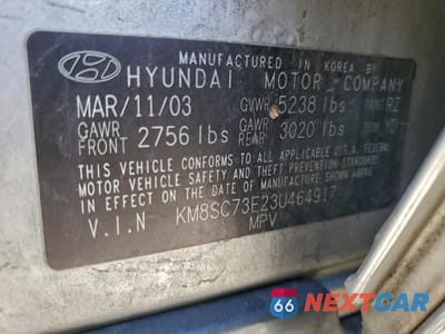 Zdjęcie 13 z 14 samochodu: 2003 HYUNDAI SANTA FE GLS VIN:KM8SC73E23U464917 - miniatura
