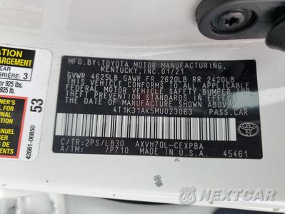 Zdjęcie 12 z 13 samochodu: 2021 TOYOTA CAMRY XSE VIN:4T1K31AK5MU023063 - miniatura