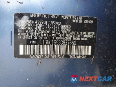 Zdjęcie 12 z 12 samochodu: 2008 SUBARU IMPREZA 2.5I VIN:JF1GH61698G837660 - miniatura