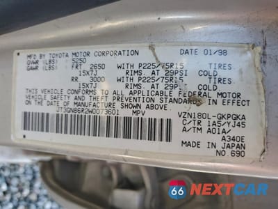 Zdjęcie 12 z 12 samochodu: 1998 TOYOTA 4RUNNER SR5 VIN:JT3GN86R2W0073601 - miniatura