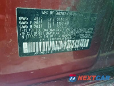 Zdjęcie 12 z 12 samochodu: 2019 SUBARU LEGACY 2.5I VIN:4S3BNAB6XK3028150 - miniatura