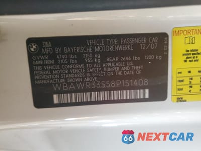 Zdjęcie 12 z 13 samochodu: 2008 BMW 328 I SULEV VIN:WBAWR33558P151408 - miniatura