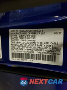 Zdjęcie 12 z 14 samochodu: 2022 ACURA TLX TYPE S VIN:19UUB7F06NA002124 - miniatura