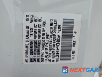 Zdjęcie 13 z 13 samochodu: 2013 HONDA ODYSSEY TOURING VIN:5FNRL5H99DB018552 - miniatura