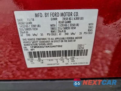 Zdjęcie 13 z 13 samochodu: 2019 FORD EXPLORER SPORT VIN:1FM5K8GT6KGA67092 - miniatura