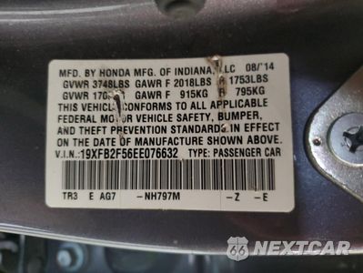 Zdjęcie 12 z 14 samochodu: 2014 HONDA CIVIC LX VIN:19XFB2F56EE076632 - miniatura