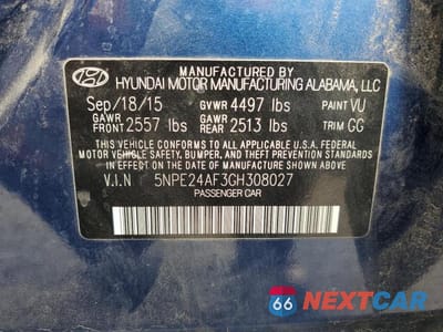 Zdjęcie 12 z 12 samochodu: 2016 HYUNDAI SONATA SE VIN:5NPE24AF3GH308027 - miniatura