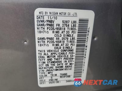 Zdjęcie 14 z 14 samochodu: 2011 NISSAN MURANO S VIN:JN8AZ1MW3BW165141 - miniatura
