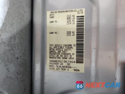 Zdjęcie 12 z 12 samochodu: 2020 NISSAN MAXIMA SV VIN:1N4AA6CV7LC367904 - miniatura