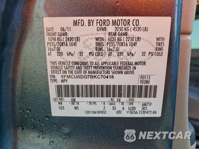 Zdjęcie 12 z 12 samochodu: 2011 FORD ESCAPE XLT VIN:1FMCU0DG7BKC70418 - miniatura