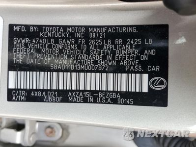 Zdjęcie 12 z 13 samochodu: 2021 LEXUS ES 250 BASE VIN:58AD11D13MU007972 - miniatura
