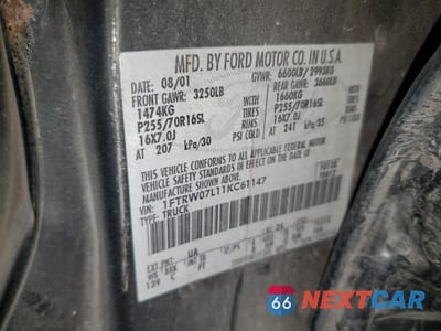 Zdjęcie 12 z 13 samochodu: 2001 FORD F150 SUPERCREW VIN:1FTRW07L11KC61147 - miniatura
