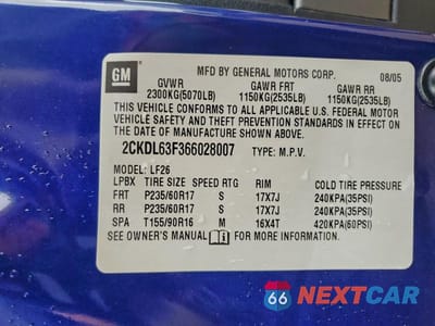 Zdjęcie 12 z 12 samochodu: 2006 PONTIAC TORRENT VIN:2CKDL63F366028007 - miniatura