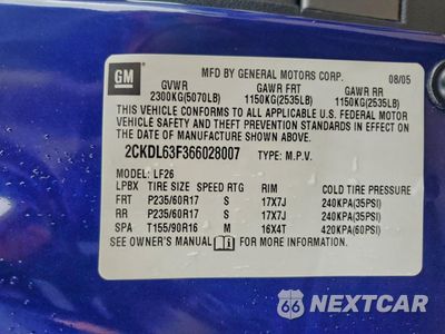 Zdjęcie 12 z 12 samochodu: 2006 PONTIAC TORRENT VIN:2CKDL63F366028007 - miniatura