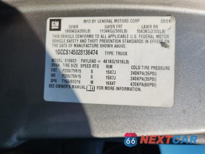 Zdjęcie 12 z 12 samochodu: 2002 CHEVROLET S TRUCK S10 VIN:1GCCS145028136474 - miniatura