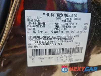 Zdjęcie 14 z 14 samochodu: 2013 LINCOLN MKX VIN:2LMDJ6JK6DBL21563 - miniatura