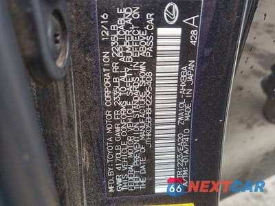 Zdjęcie 12 z 12 samochodu: 2017 LEXUS CT 200H VIN:JTHKD5BH8H2295408 - miniatura