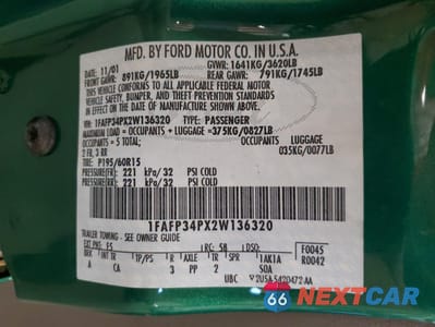 Zdjęcie 12 z 12 samochodu: 2002 FORD FOCUS SE VIN:1FAFP34PX2W136320 - miniatura